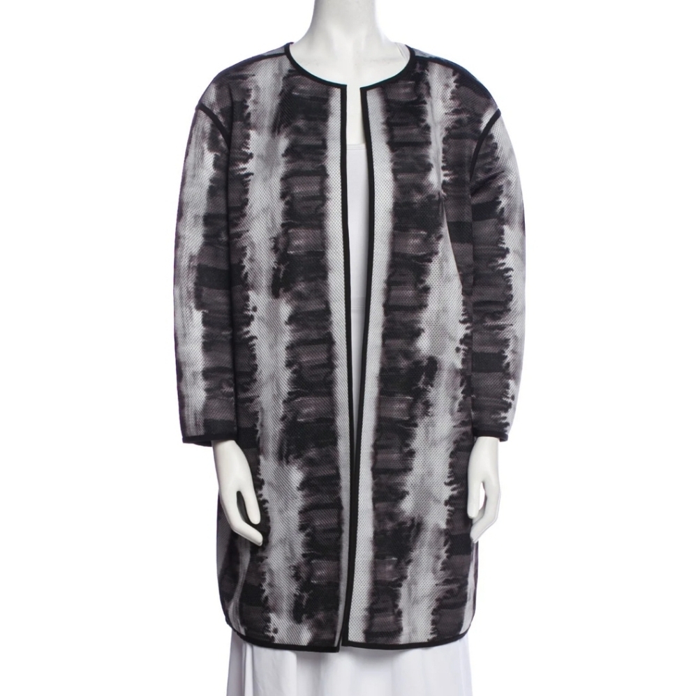 Lafayette 148 New York Pria Open Front Jacket Cardigan Black Gray White